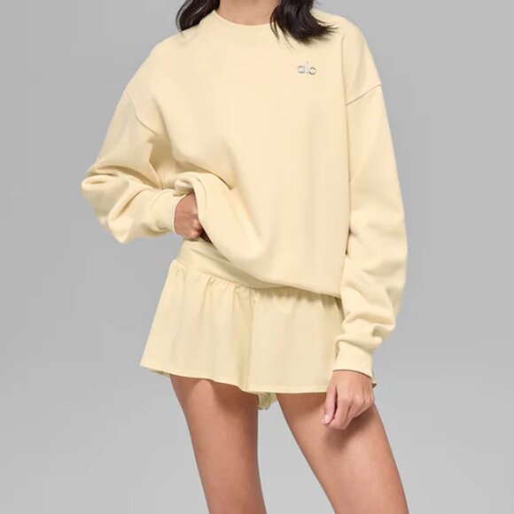 RARE Alo Accolade Crew Neck Pullover Limited: Candlelight Yellow/Butter Yellow - Picture 2 of 7